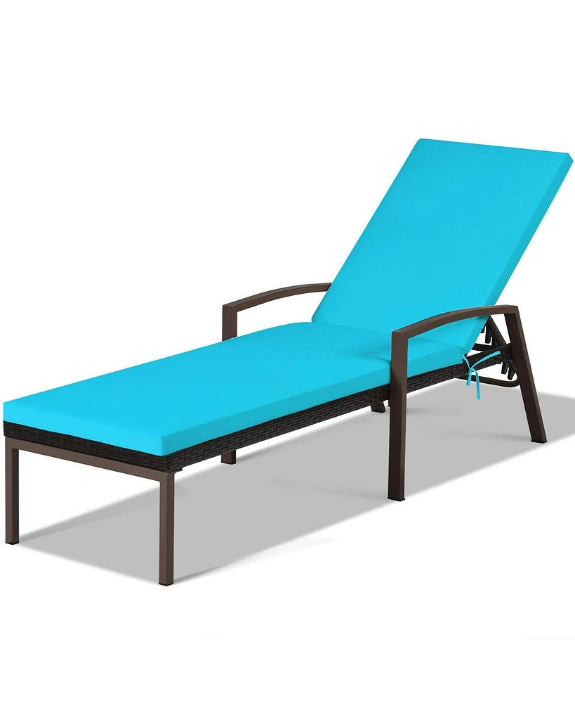 Sugift 2 Pieces Patio Rattan Reclining Chaise Lounge Chair with Cushion and Armrest