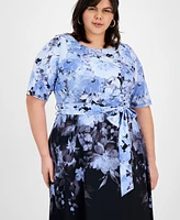 Kasper Plus Ombre Floral Tied Dress