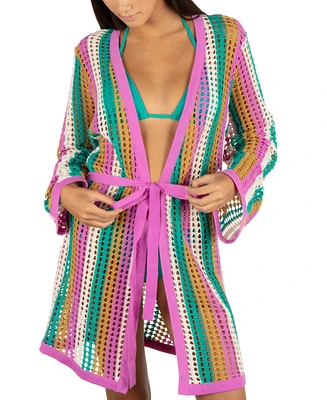 Hurley Juniors' Striped Crochet Robe Cover-Up