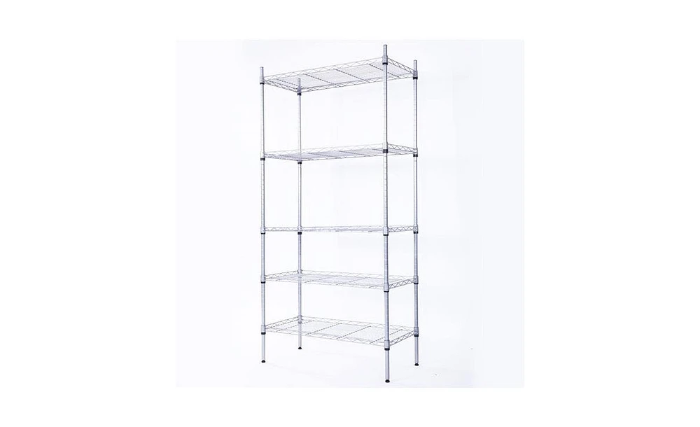 Slickblue Rectangle Carbon Steel Metal Assembly 5-Shelf Storage Rack Silver Grey