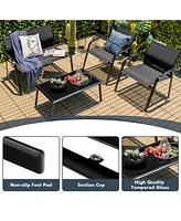 Sugift 4 Pieces Patio Furniture Set with Armrest Loveseat Sofas and Glass Table Deck