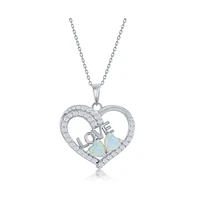 Caribbean Treasures Sterling Silver Synthetic Opal & Cz, Heart & Love Pendant