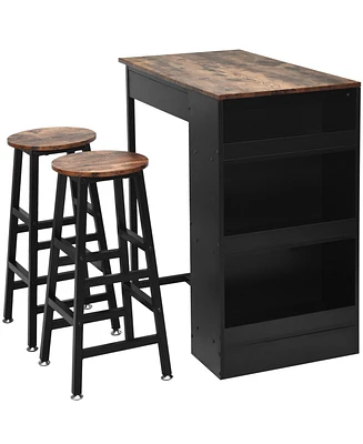 Sugift 3 Pieces Bar Table Set with Storage