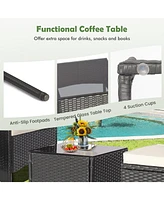 Sugift 5 Pieces Outdoor Wicker Sofa Set with Coffee Table and 2 Ottomans