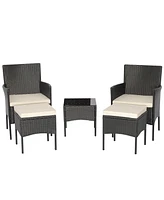 Sugift 5 Pieces Outdoor Wicker Sofa Set with Coffee Table and 2 Ottomans