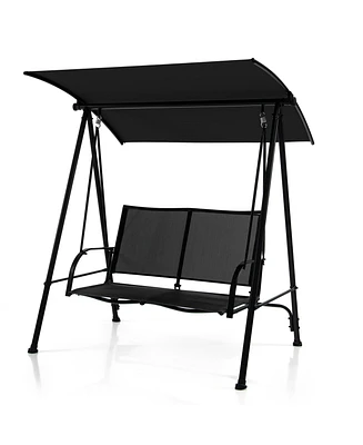Sugift 2-Seat Outdoor Canopy Swing with Comfortable Fabric Seat and Heavy-duty Metal Frame