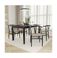 Emma+Oliver Devine Wishbone Style Wooden Dining Chair With Kraft Paper Rope Seat, Stackable Design