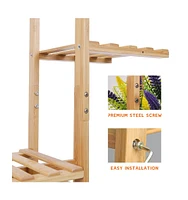 Unho Indoor Outdoor Bamboo Wood Plant Stand Corner Flower Display Rack Shelving Unit