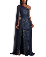 Tadashi Shoji Women's Ada Beaded One Shoulder Cape Sleeve Gown