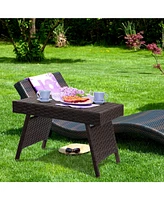 Inolait Folding Pe Rattan Side Coffee Table Patio Garden Furniture