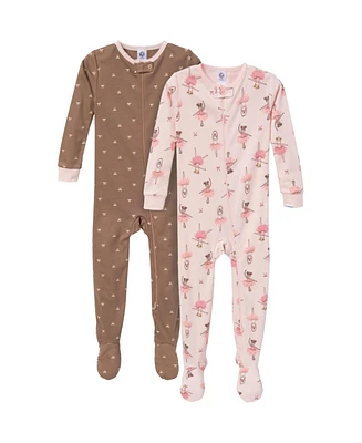 Gerber Toddler Girls Snug Fit Footed Pajamas, 2-Pack, Ballerinas