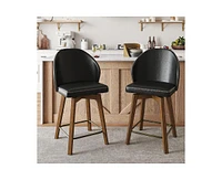 Hulala Home Mid-century Gien Leather Swivel Stool with Solid Wood Legs