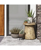 Sugift Weather Resident Rock End Table with Wood Grain for Living Room