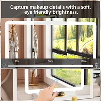 Famapy White Makeup Vanity Set Dresser Table with Dimmable Lighted Mirror, Power Strip and Hair Dryer Holder, 5-Drawers, Stool