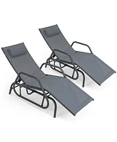 Sugift Outdoor Chaise Lounge Glider Chair with Armrests and Pillow