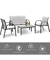 Vebreda 4 Pieces Patio Furniture Set with Glass Top Coffee Table