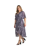 Standards & Practices Plus Lavender Flutter Sleeve Ruffle Hem Wrap Dress Maxi Length