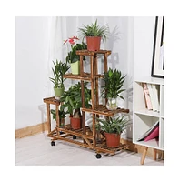 Unho 6 Tiers Wooden Plant Stand Home Garden Flower Pots Shelf for Indoor Outdoor