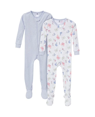 Gerber Baby Girls Snug Fit Footed Pajamas, 2-Pack, Butterflies