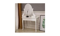 Slickblue White Dressing Table with Light Bulb Single Mirror and 5 Drawers for Makeup and Storage