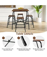Sugift 5 Pieces Bar Table Set with 4 Counter Height Backless Stools