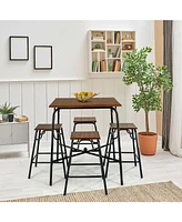 Sugift 5 Pieces Bar Table Set with 4 Counter Height Backless Stools