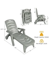 Sugift 5 Position Adjustable Folding Lounger Chaise Chair on Wheels
