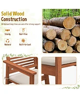Sugift Set of 2 Patio Solid Wood Dining Chairs with Cushions and Slatted Seat