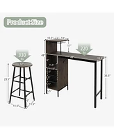 Sugift 3 Piece Bar Table and Chairs Set with 6-Bottle Wine Rack