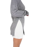 Belle & Bloom Women's At Last Cable Knit Jumper with Slit - Grey Marle