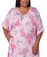 Ellen Tracy Plus Printed V-Neck Caftan Nightgown