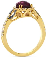 Le Vian Rhodolite (2-1/10 ct. t.w.) & Diamond (3/8 ct. t.w.) Pear-Shape Halo Ring in 14k Yellow Gold