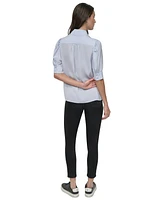 Dkny Jeans Petite Cotton Puff-Sleeve Button-Front Shirt