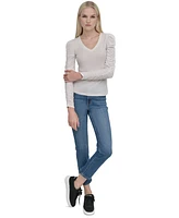 Dkny Jeans Petite Ruched Puffed Long-Sleeve Top