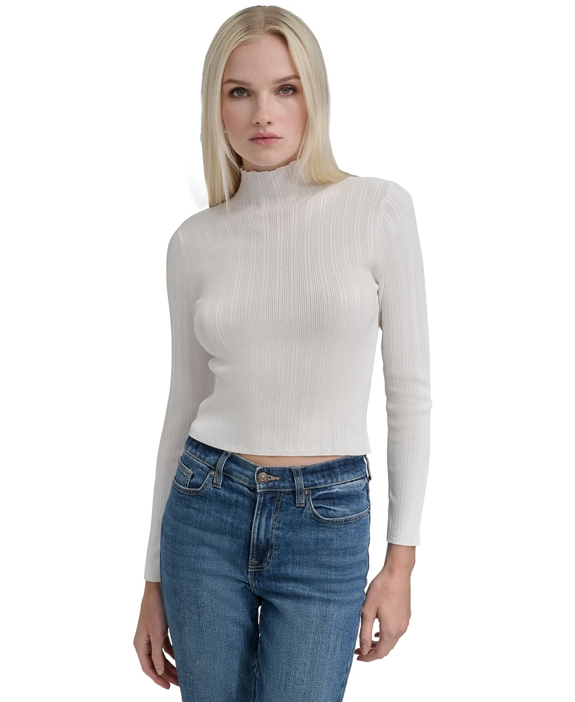 Dkny Jeans Petite Ribbed Mock-Neck Sweater