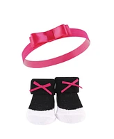 Hudson Baby Girls 12Pc Headband and Socks Set, Pink Gray Red Sequin, 0-9 Months
