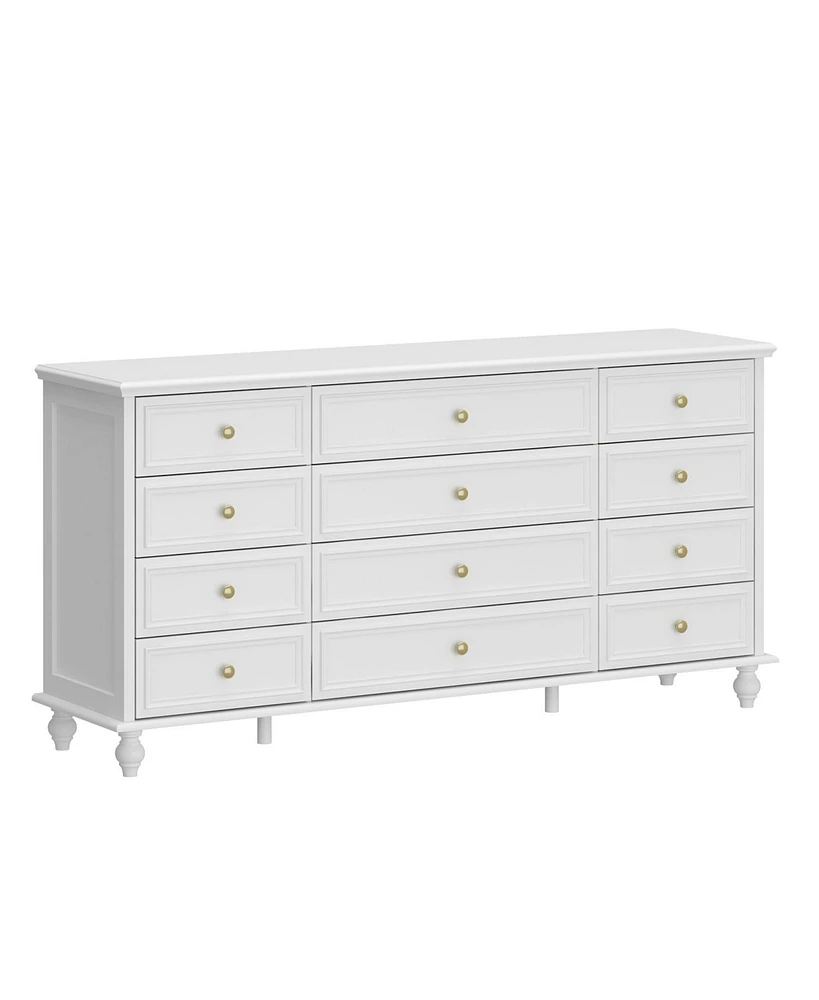 Famapy White Wooden 63 in. W 12-Drawer Chest of Drawers Modern European Style Storage Dresser