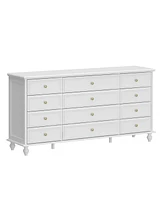 Famapy White Wooden 63 in. W 12-Drawer Chest of Drawers Modern European Style Storage Dresser