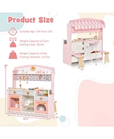 Gouun Double-Sided Kids Play Kitchen Set with Canopy and 2 Seats