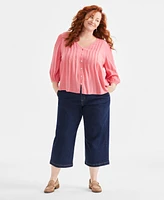 Style & Co Plus Pintuck-Front 3/4-Sleeve Blouse, Exclusively at Macy's