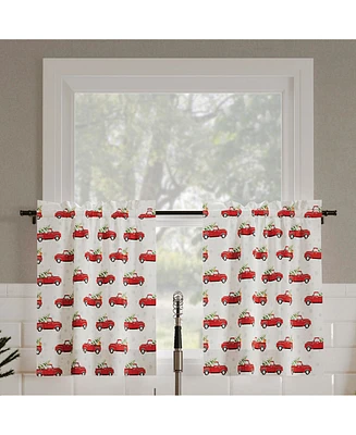 No. 918 Christmas Pickup Truck Semi-Sheer Rod Pocket Kitchen Curtain Tier Pair