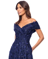 Xscape Women's 3D Floral Embroidered Off-The-Shoulder Gown