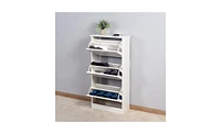 Slickblue Wooden Shoe Cabinet for Entryway, White Shoe Storage Cabinet with 3 Flip Doors