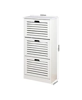 Slickblue Wooden Shoe Cabinet for Entryway, White Shoe Storage Cabinet with 3 Flip Doors