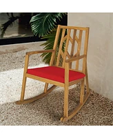 Sugift Patio Acacia Wood Rocking Chair Sofa with Armrest and Cushion for Garden and Deck