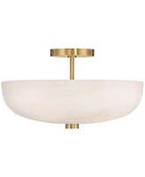 Regency Hill Brock 16" Modern Semi Flush-Mount Ceiling Light Fixture Kitchen Foyer Hallway Round Warm Gold Finish Faux Alabaster Glass Bedroom Bathroo