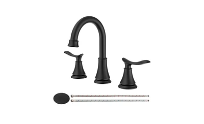 Slickblue 2-Handle 8-Inch Widespread Matte Black Bathroom Sink Faucet with 360° Swivel Spout, 3-Hole Lavatory Vanity Basin Faucet