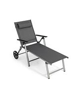 Sugift Adjustable Patio Folding Chaise Lounge Chair with Wheels