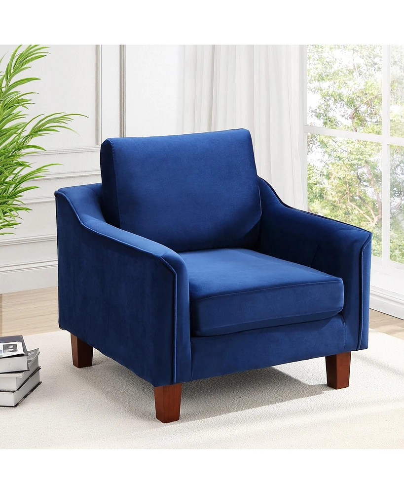 gaomon Elegant Blue Velvet Upholstered Accent Chair with Sturdy Wooden Legs, Removable Cushions, and Anti