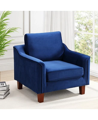 gaomon Elegant Blue Velvet Upholstered Accent Chair with Sturdy Wooden Legs, Removable Cushions, and Anti